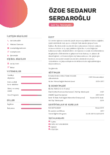 Acil Tıp Teknisyeni CV Örnekleri cv indir